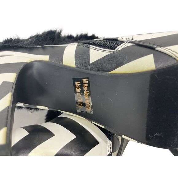 Ami Clubwear Faux Fur Striped Boots Size 8.5 Look Unworn 4.75" High Heel Gothic - Picture 8 of 11